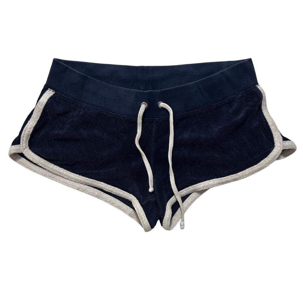Juicy Couture Booty Drawstring Velour Mini Shorts Navy White Size S